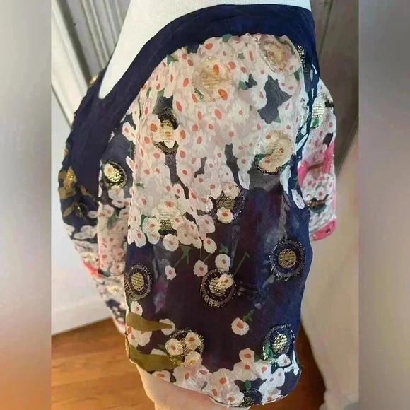 VTG Y2k silk floral babydoll Flutter Sleeve top romantic fairy coquette whimsy 6 - Picture 12 of 13